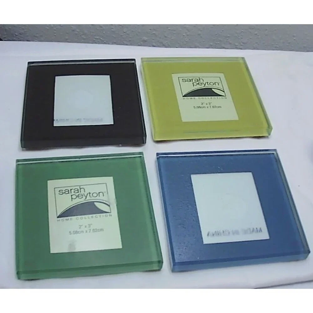 Sarah Peyton 4 Pack of Solid Glass Photo Coasters with Wooden Storage Rack